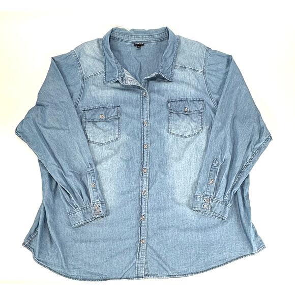Torrid Western Shirt Plus Size 5 5X Denim Long Sleeve Top Chambray Button Down - Picture 1 of 7